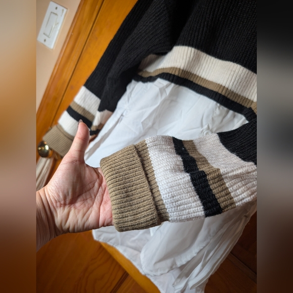 Fake Two Piece Black and White Women's Sweater - Picture 2 of 3